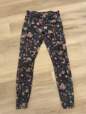 lululemon Floral Print High-Rise Leggings with Pockets - Black/Pink/Brown size 6